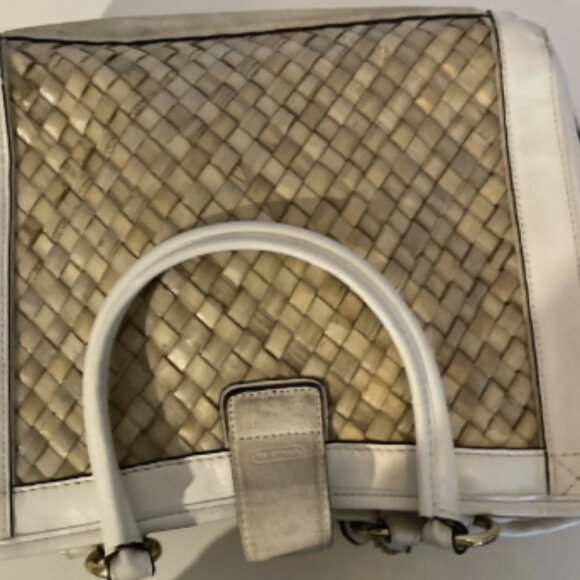 COACH Woven Tote Bag Beige 24a - Picture 6 of 6